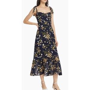 Reformation Nikita Mademoiselle Floral Print Chiffon Ruffle Midi Dress Blue S:12
